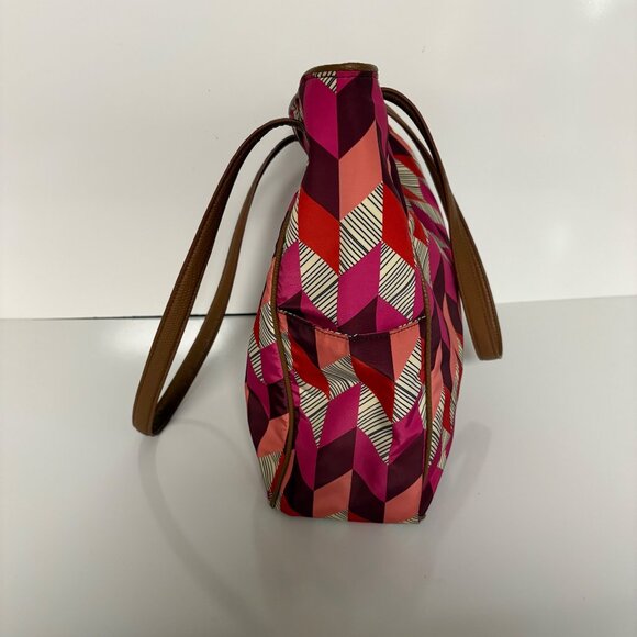 Vera Bradley Large Geometric Print Tote Bag Faux Leather Handles Zipper Closure - Picture 6 of 8